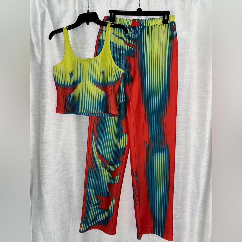 Nichole Lynel Vibrant Multicolor Body Scan Tank Top & Pants 2 Piece Set - Size L - Picture 4 of 10